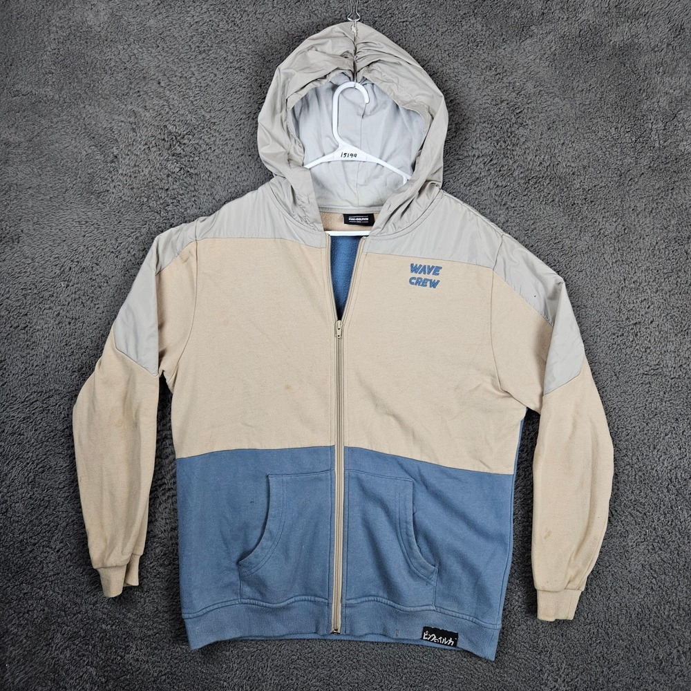 Pink Dolphin Wave Crew Jacket Mens Large Beige Blue‎ Hooded Full Zip Colorblock
